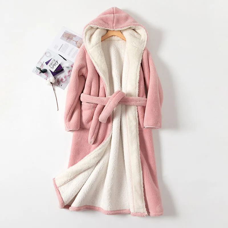 Fabricante oferta directa otoño invierno franela albornoz patched albornoz largo talla grande hombres y mujeres coral fleece pareja pijama bata de baño pic 4