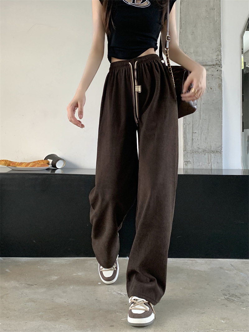 Corduroy ultra-fine corduroy wide-leg pants for women, new autumn style double drawstring smiling face belt casual pants, high-waisted straight-leg pants pic 18