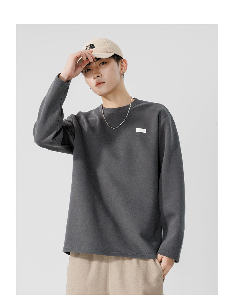 鲲海鹏云基础长袖T恤男秋冬宽松圆领内搭上衣潮流休闲男士打底衫详情27