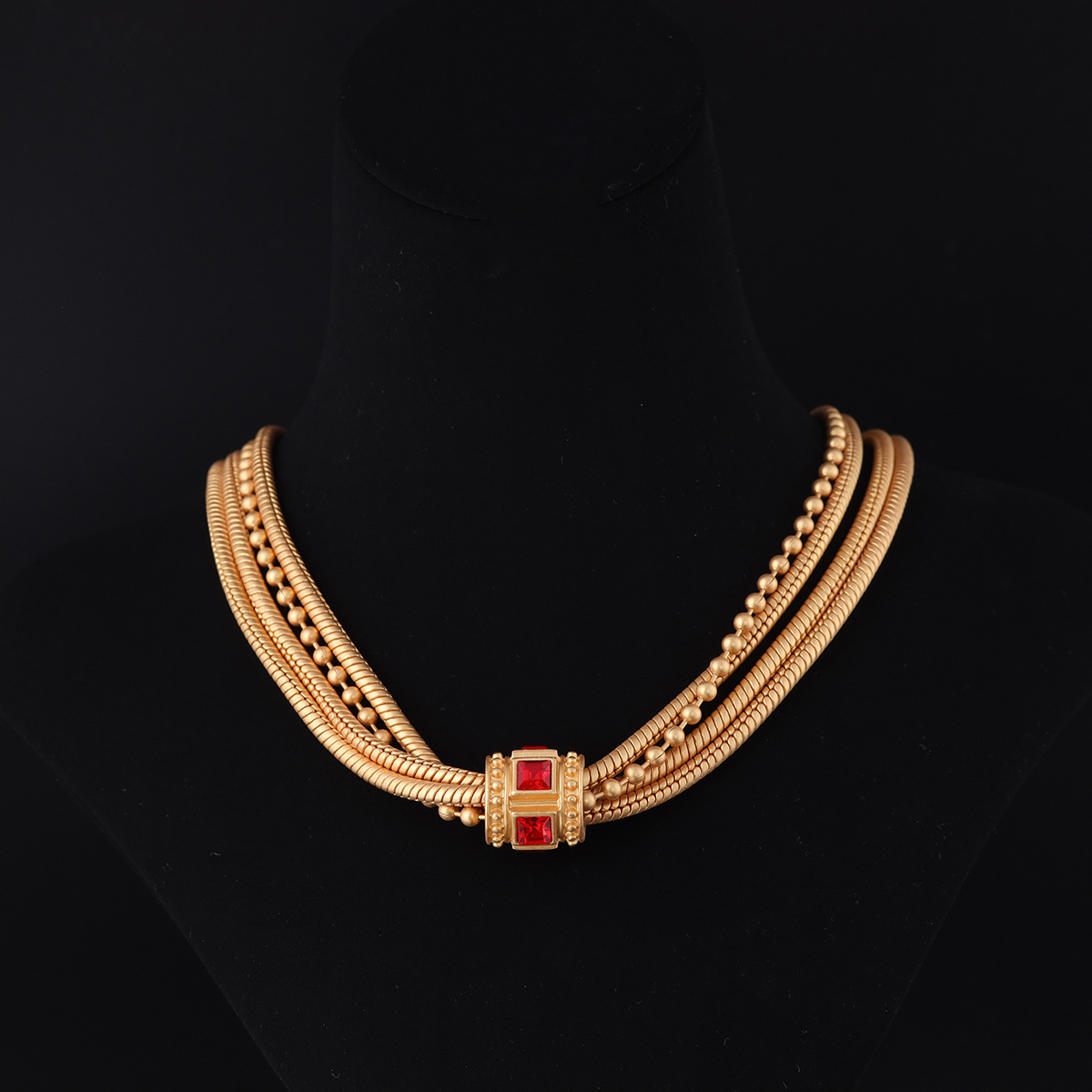 中古vintage高级感时尚小众设计青岛工厂批发复古多层链条项链女详情2