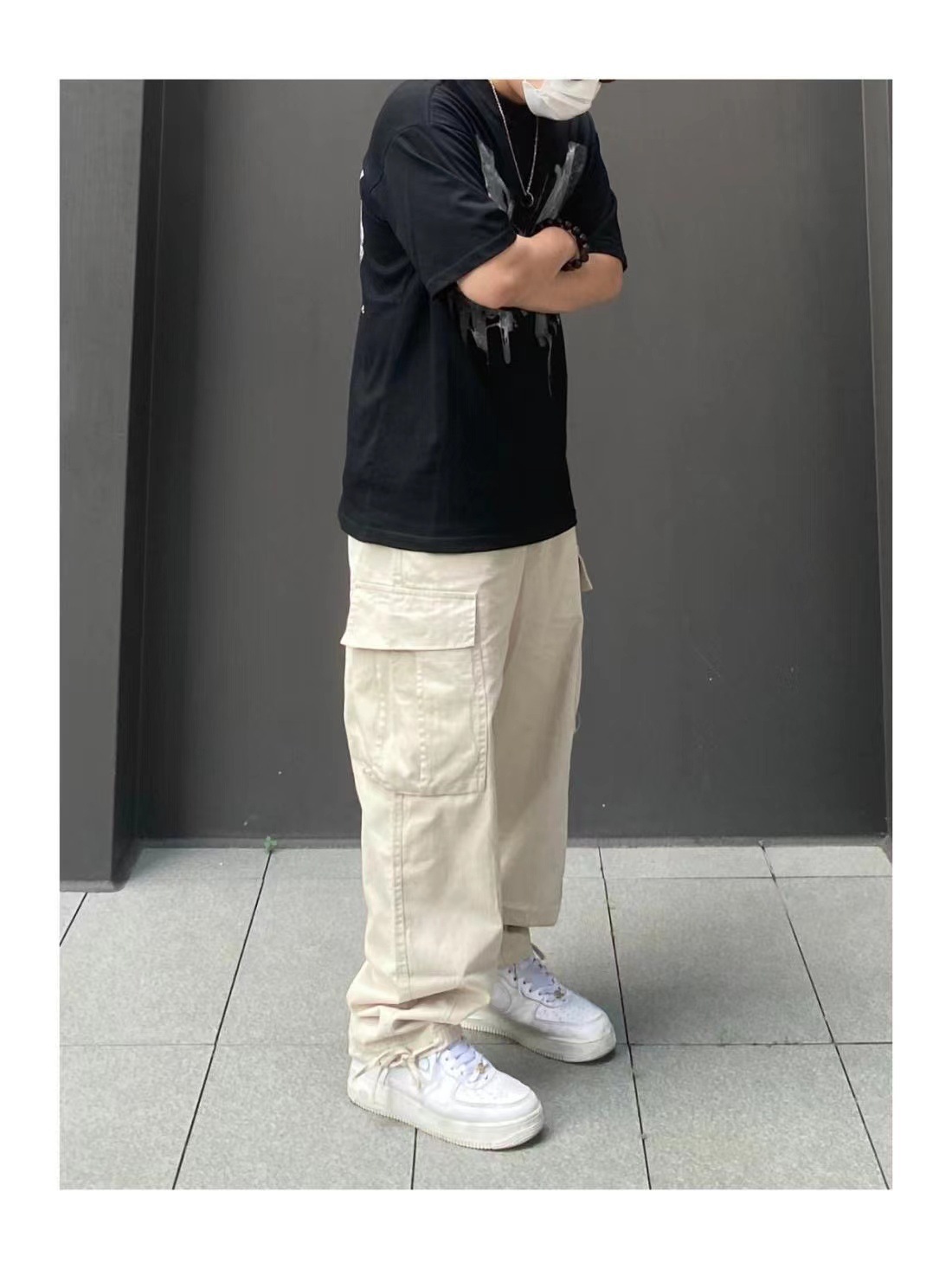 日系复古工装裤男2024新款户外多口袋宽松休闲直筒阔腿抽绳长裤子详情8