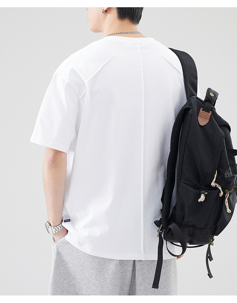 夏季体恤男女青年款百搭舒适休闲透气纯色短袖圆领宽松t恤套装详情15