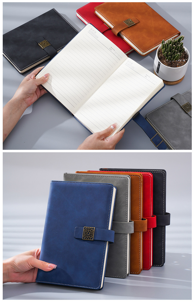 Factory wholesale thickened a5 business notebook with buckle imitation leather notepad, office stationery, record diary set pic 17
