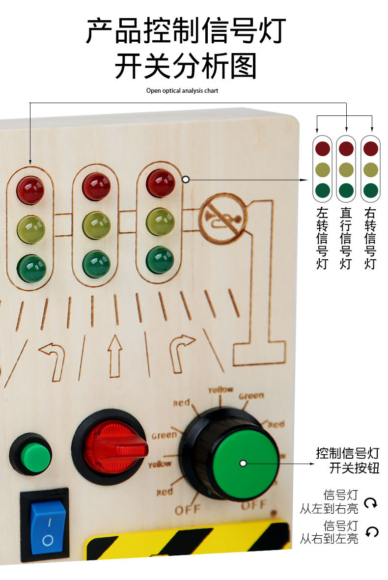 木制玩具模拟电路板 交通忙碌开关游戏LED灯多功能动手动脑忙碌板详情5