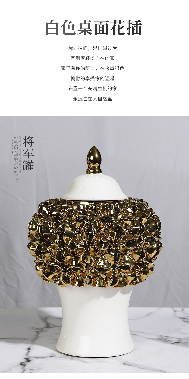 New ceramic electroplated decal golden general jar, European-style flower arrangement vase, handicraft display item, decorative storage jar pic 3