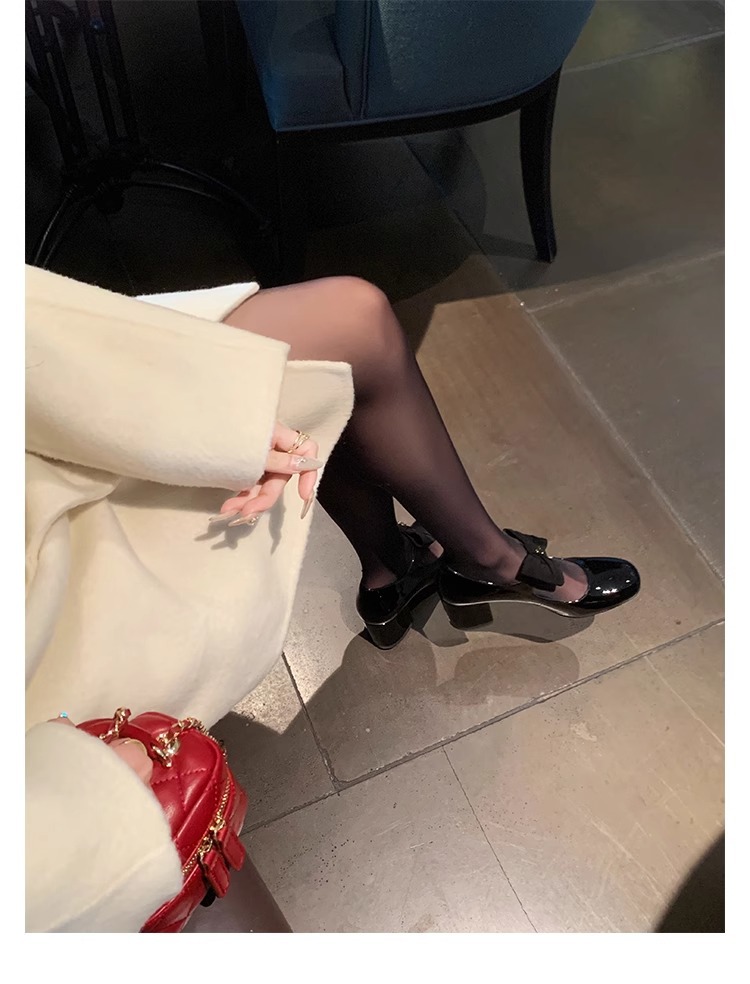 葡萄妈蝴蝶结玛丽珍鞋女法式高跟鞋真皮女鞋小香风粗跟制服皮鞋女详情38