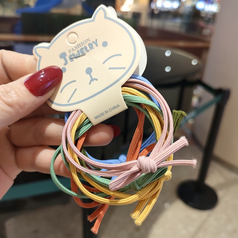 6-piece Korean simple bow basic hair band, colorful Korean version knot hair tie, candy-colored rubber band set for women pic 7