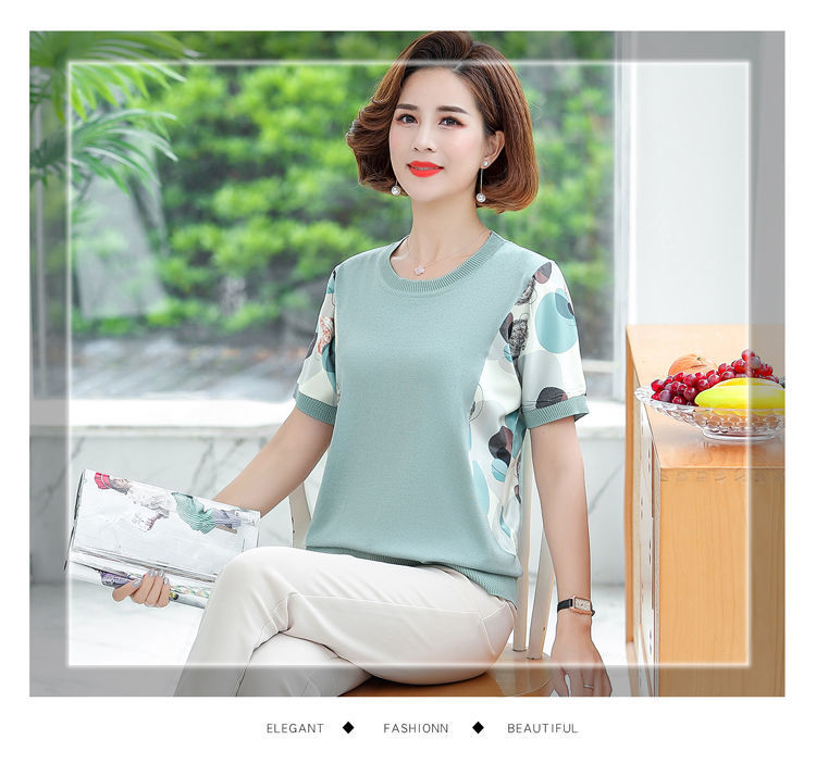 新款含棉妈妈夏装短袖T恤小衫中年女士t恤衫中老年女装宽松上衣女详情15