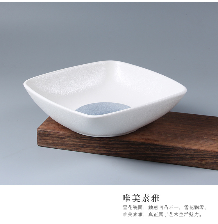 Factory wholesale zakka Japanese-style creative ceramic home tableware, snowflake glaze imitation stone vegetable plates and bowls, square bowls pic 3