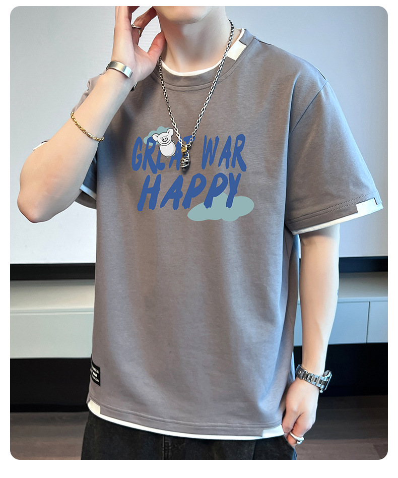 棉质新款夏季短袖T恤男款潮流宽松潮牌港风学生上衣圆领休闲透气详情15