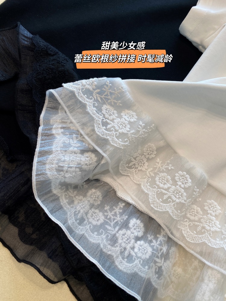 A13512甜美少女感 设计感下摆蕾丝花边拼接显瘦短袖T恤女春夏新详情2