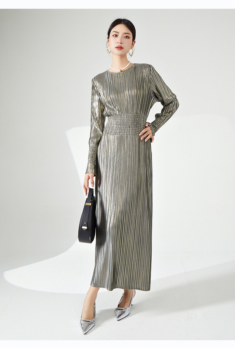 高档礼服三宅时尚连衣裙热卖新款法式收腰高弹褶皱气质优雅长裙子详情52