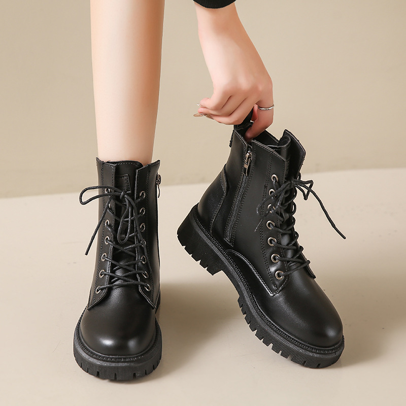 圆头短筒靴子2024秋冬新款英伦风女马丁靴厚底休闲单靴详情2