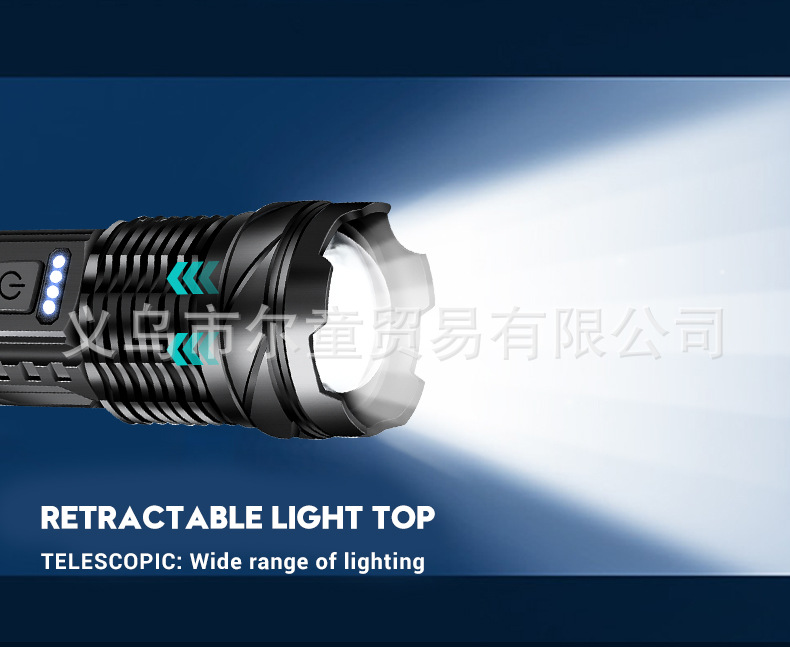 New white laser flashlight with telescopic zoom, USB charging, power display, outdoor lighting, COB side light and strong light pic 6