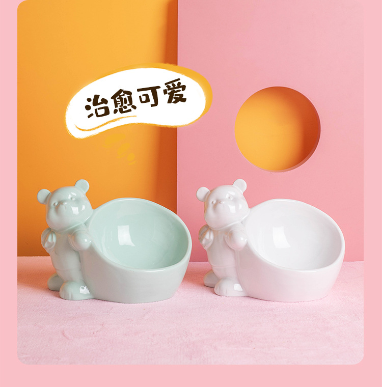 Large-diameter beveled ceramic cat bowls, high-legged cone cat food bowls, cartoon animal dog bowls, wholesale pet supplies, suction cups, pet-specific, exquisite, practical and easy to clean pic 13
