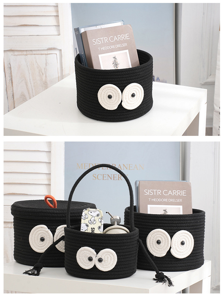 卡通煤球收纳组合零食带盖毛线玩具储物箱客厅卧室棉线编织收纳筐详情12