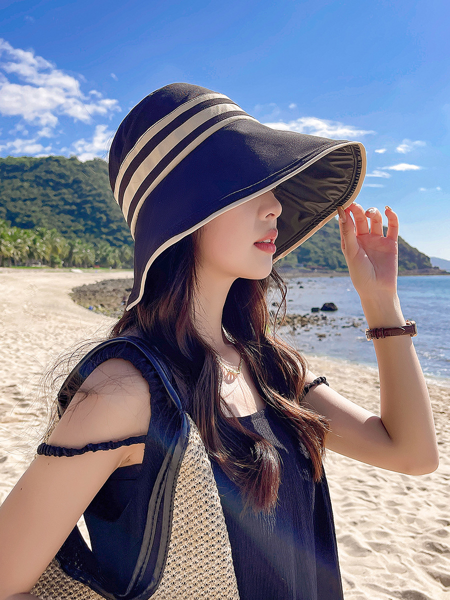UV high-magnifying sun protection hollow top hat, new Korean version striped black rubber sun hat, spring and summer new simple hat, foldable pic 12