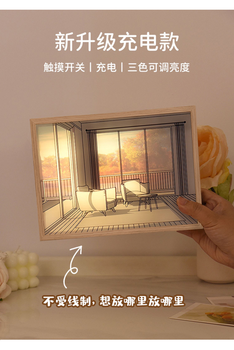 diy light painting outer frame, photo frame, wooden decorative items, hollow detachable picture frame, creative three-dimensional frame, factory stock wholesale pic 13