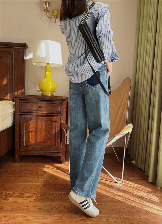 Treasure pants: Slimming, versatile, drape black straight-leg jeans for petite women, high-waisted wide-leg pants pic 11