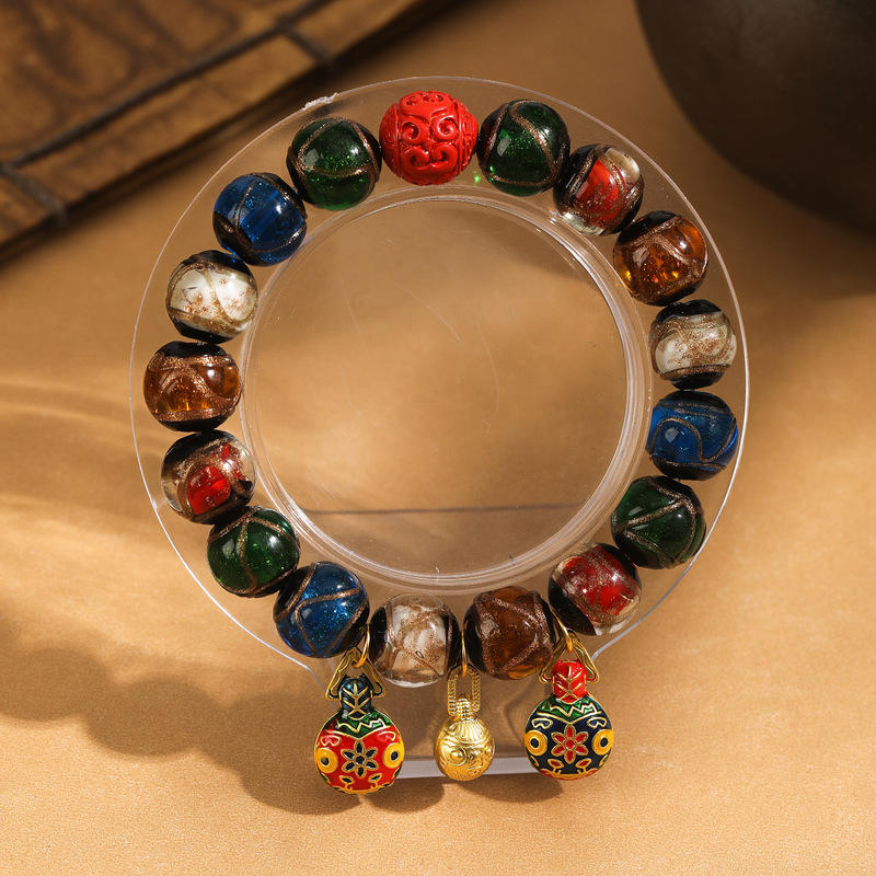 香灰琉璃手串手链朱砂老秦款五彩吞金兽景区寺庙摆摊文玩饰品批发详情5