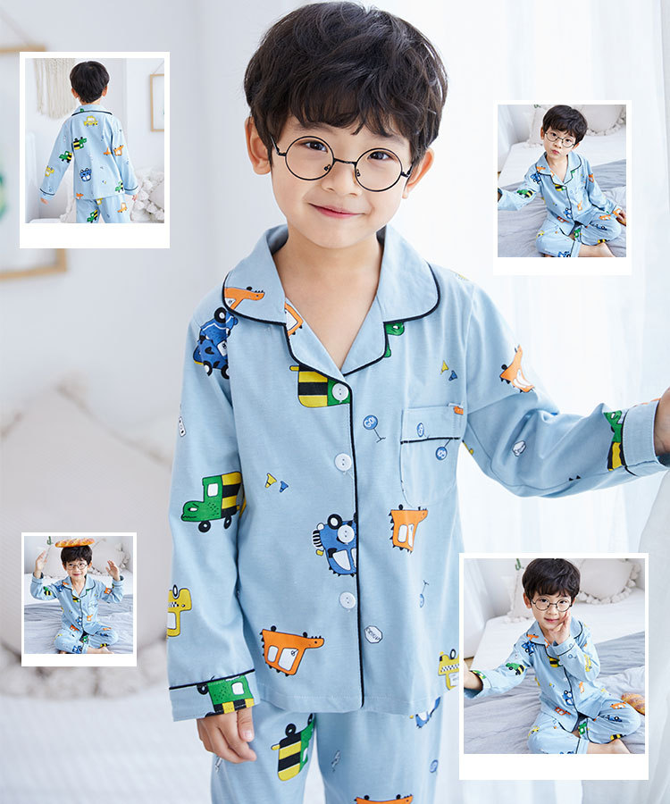 儿童睡衣女孩针织棉春秋冬开衫翻领长袖外贸男工厂宝宝家居服套装详情47