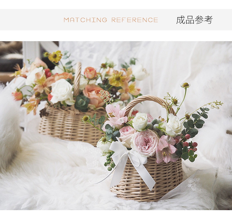 A simple Korean-style hand-woven flower basket with a waterproof bag for the Qixi Festival, a flower arrangement, and a hand-woven willow basket pic 5
