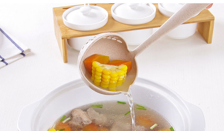 Cross-border wheat straw two-in-one household kitchen soup spoon, long-handled strainer, filter screen tableware, hot pot spoon, scooping spoon pic 4