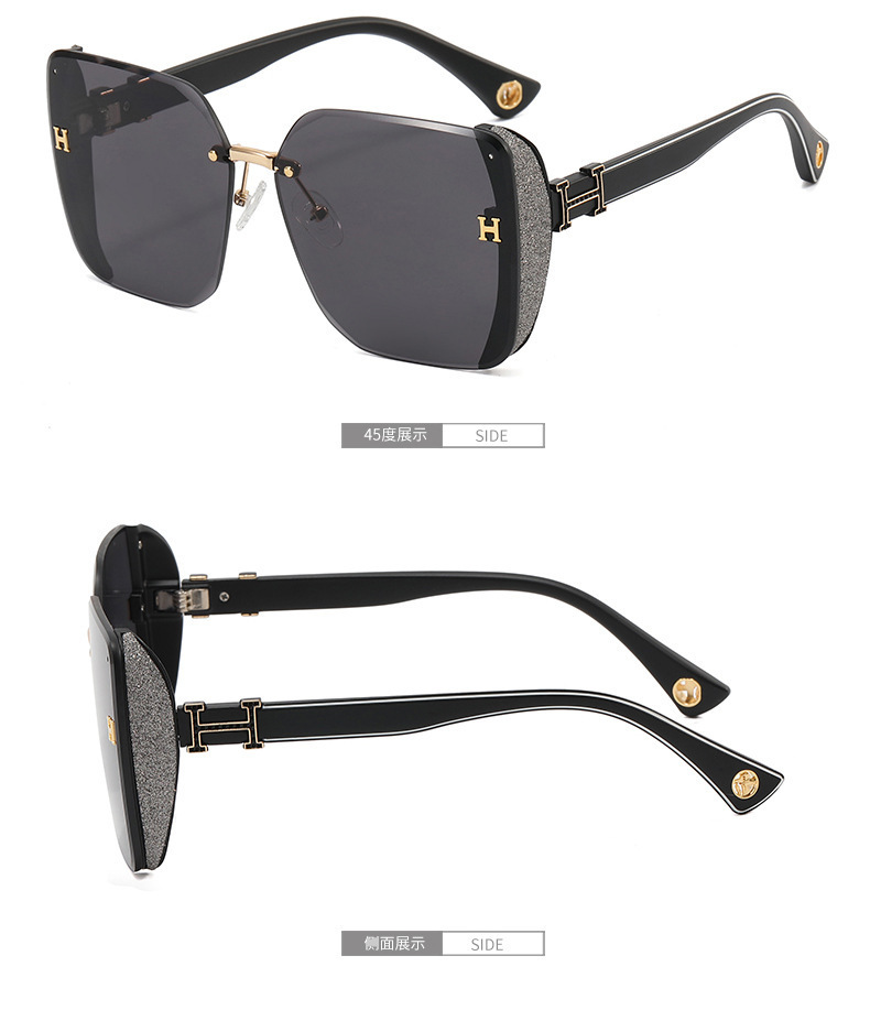 2023新款H 星空墨镜女款无框方形太阳镜防紫外线百搭显瘦潮流眼镜详情10