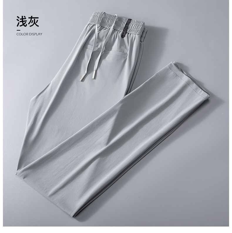 High-end ice silk casual dress pants for men, summer lightweight, breathable, drawstring, non-ironing straight-leg stretch business casual pants pic 12