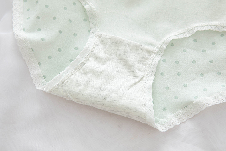 Japanese-style fresh and light polka dot print milkshake green girl underwear for women, pure cotton crotch mid-waist student briefs pic 40