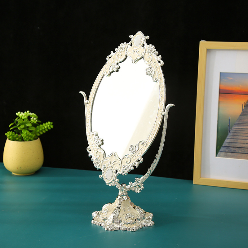 Nordic light luxury metal mirror, desktop double-sided makeup mirror, home retro princess mirror, desktop dressing mirror, beauty mirror pic 5