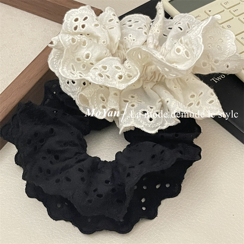 French retro atmosphere lace large intestine hair tie, popular embroidery with hollowed-out patterns and ruffled edges, hair accessory and hair band pic 6