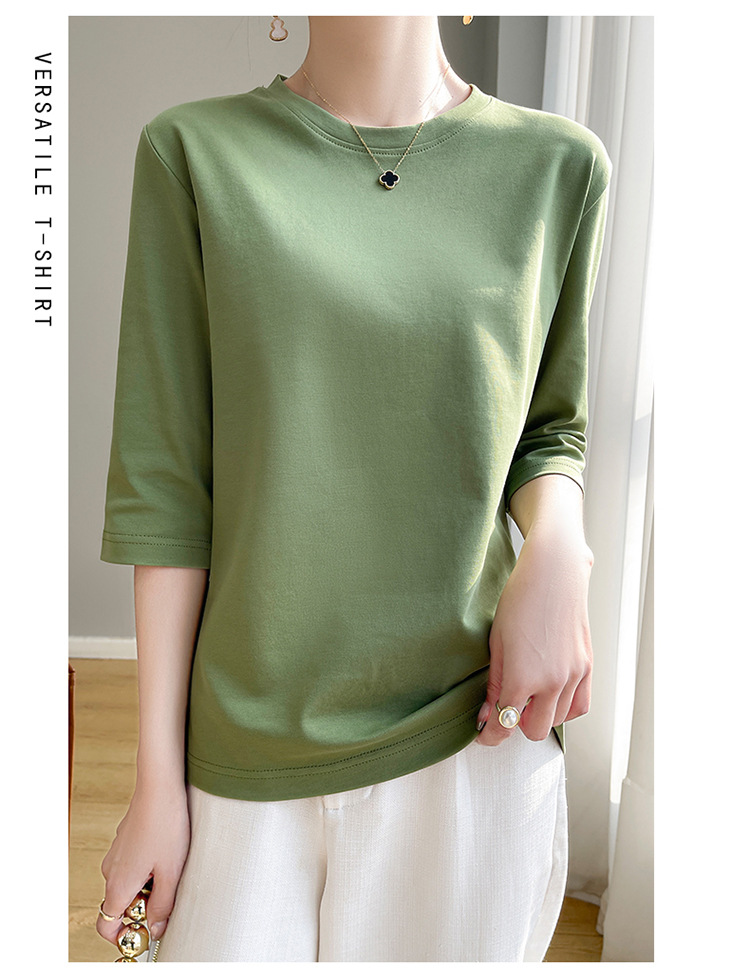 圆领丝光棉七分袖t恤女2024春夏新款气质百搭棉线打底衫半袖女详情36