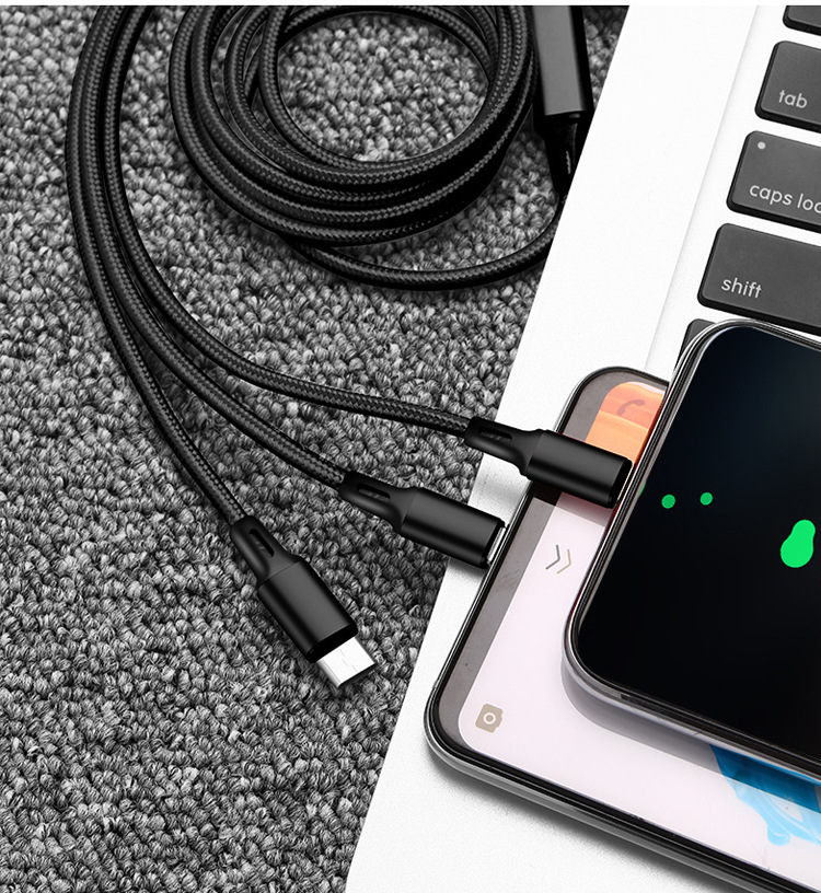 尼龙编织一拖三数据线兔年礼品定制logo手机快充三合一充电线厂家详情26