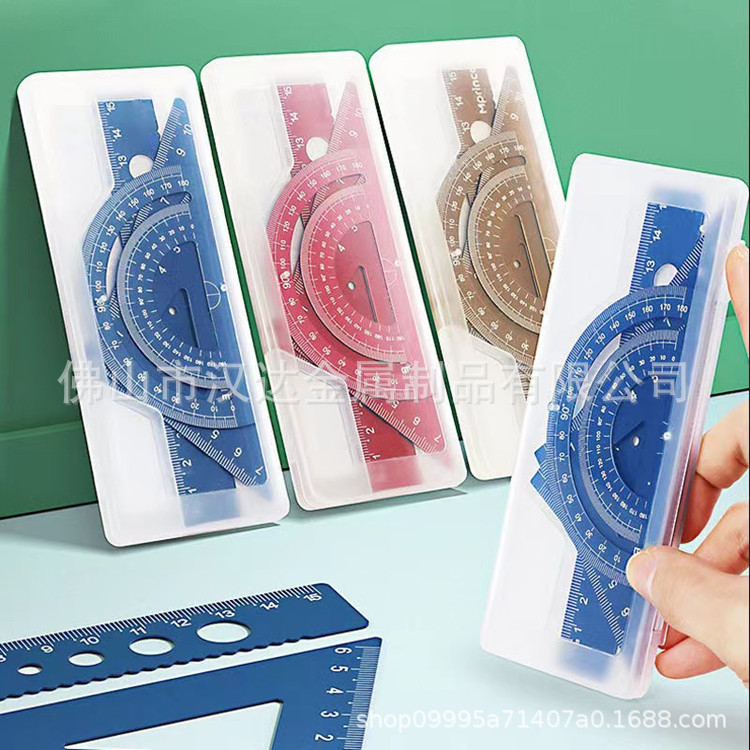 抖音同款铝合金套尺 激光刻字尺子四件套 学生绘图三角尺工具套装详情14