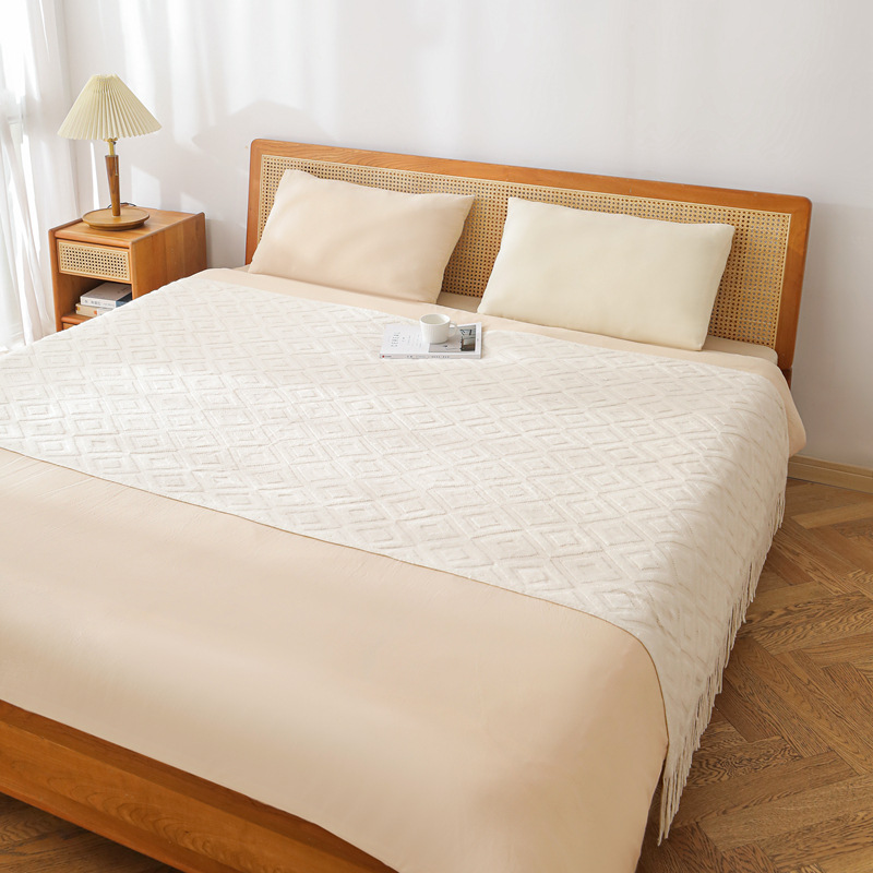 Ins-style soft solid-color acrylic warp knitted jacquard checkered blanket sample room homestay decoration camping blanket pic 9