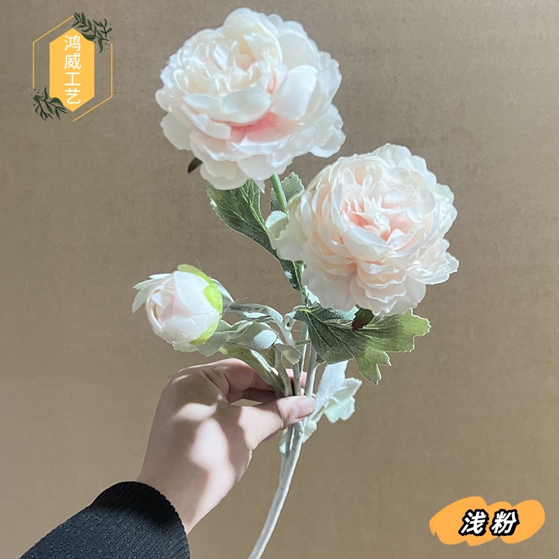 仿真高端3头植绒千姿露莲 洋牡丹仿真花 欧洲风居家客厅装饰假花详情18