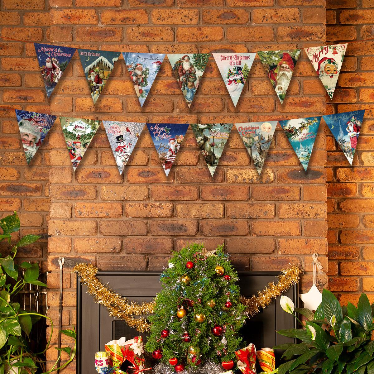2024圣诞节派对布置拉旗 圣诞Merry christmas装饰复古三角拉旗详情25
