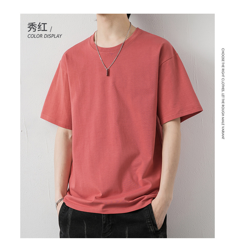 短袖t恤男潮牌夏季纯棉男士圆领半袖宽松打底衫男纯色基础款体恤详情23