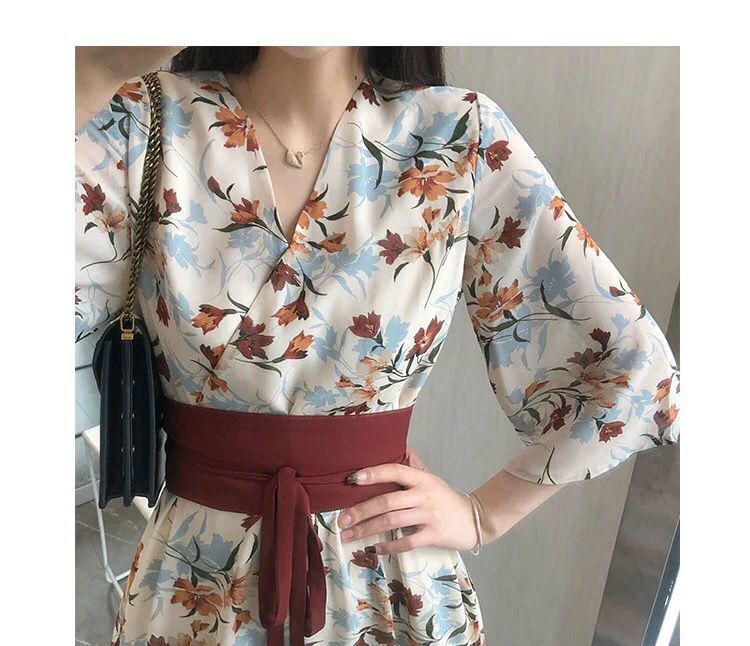 2022新腰带连衣裙收腰绑带布汉服改良版超仙复古中国风小个子碎花详情14