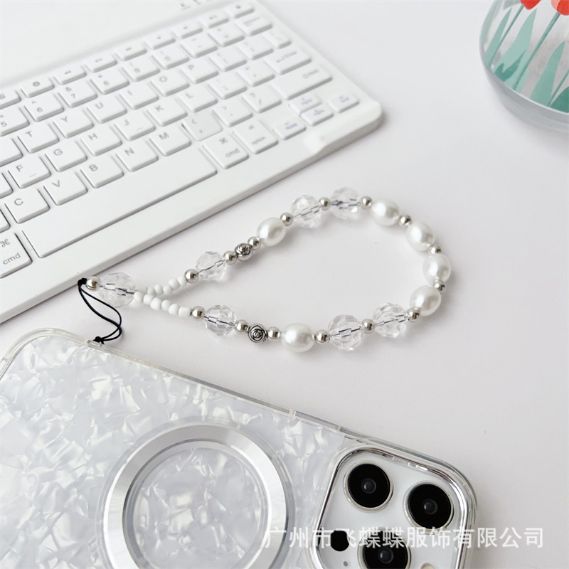 新款仙女风手机挂绳亚克力珍珠串珠蝴蝶结配饰甜美短款链防丢防摔详情7