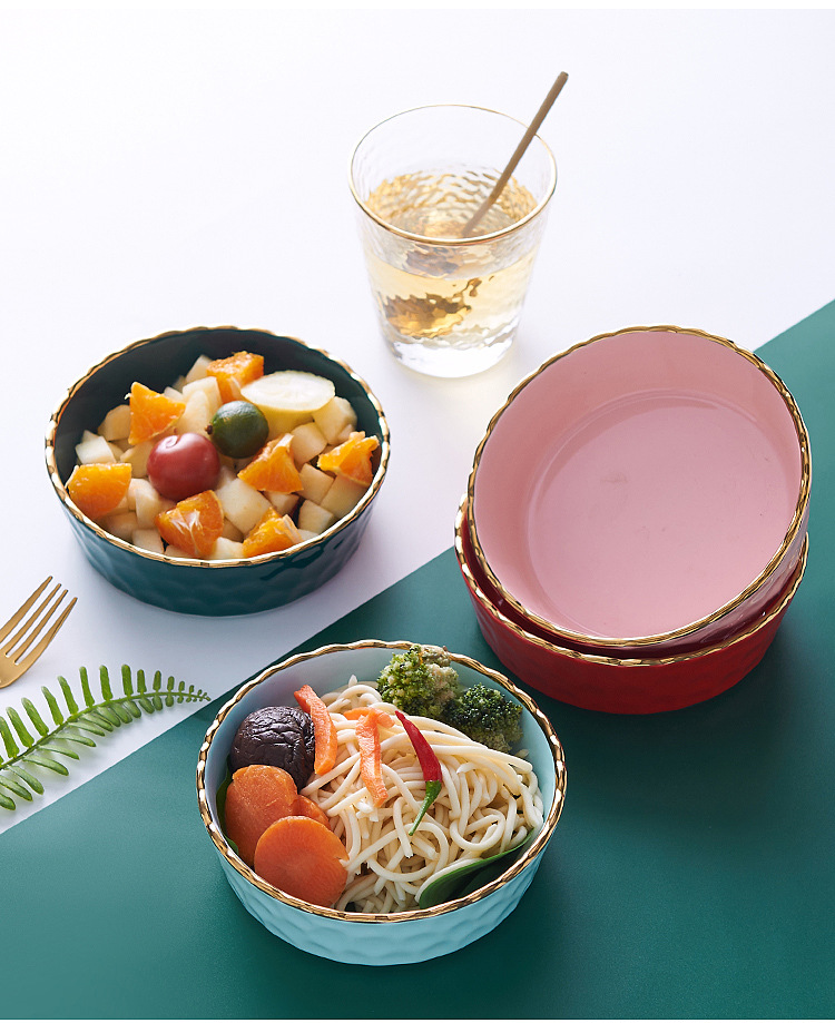 Nordic tableware, ceramic bowls, household fruit dessert bowls, ceramic fruit salad bowls, pasta breakfast bowls, lace bowls pic 9