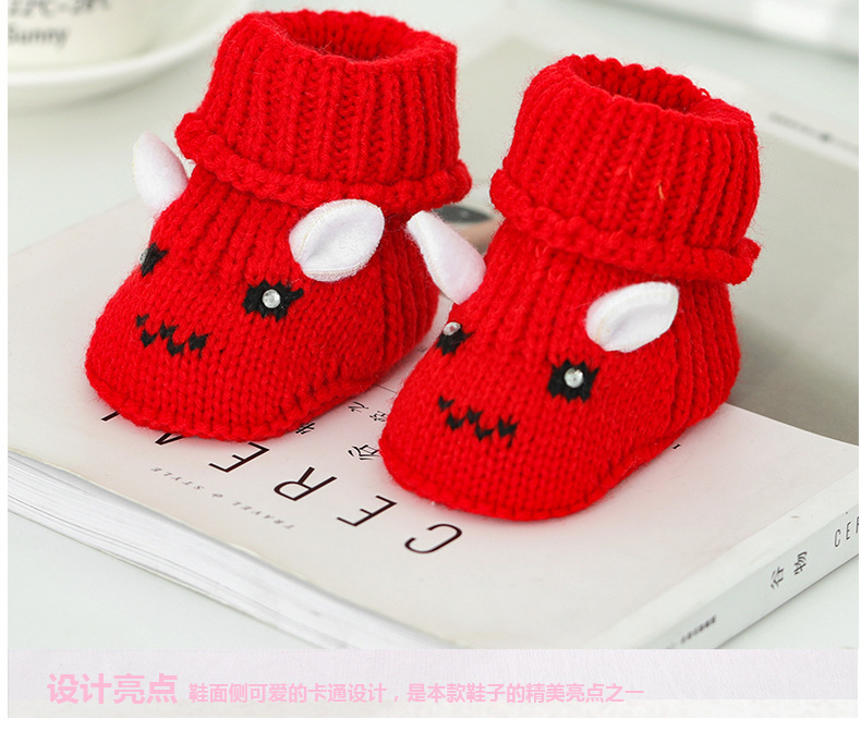 Otoño invierno 0-6 meses tejido a mano zapatos de lana de bebé cien días luna llena bebé no cae zapatos 3 más peluche zapatos de algodón engrosado pic 12