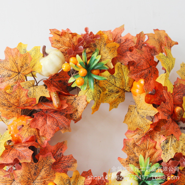 Desheng 2021 Cross-border E-commerce Amazon Autumn Color Gratitude Harvest Festival Pumpkin, Maple Leaf, Berry, Vine Ring and Wreath Decoration pic 5