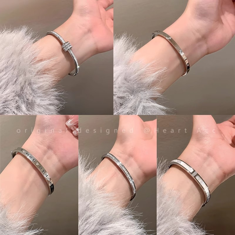 Silver titanium steel bracelet for women, high-end look, zircon plain ring bracelet, jewelry, silver bracelet, bracelet, string bracelet, new style pic 14