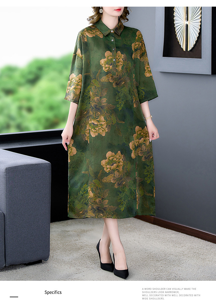 高端大牌香云纱袍子长款中长袖秋季新款大牌真丝连衣裙妈妈装详情13