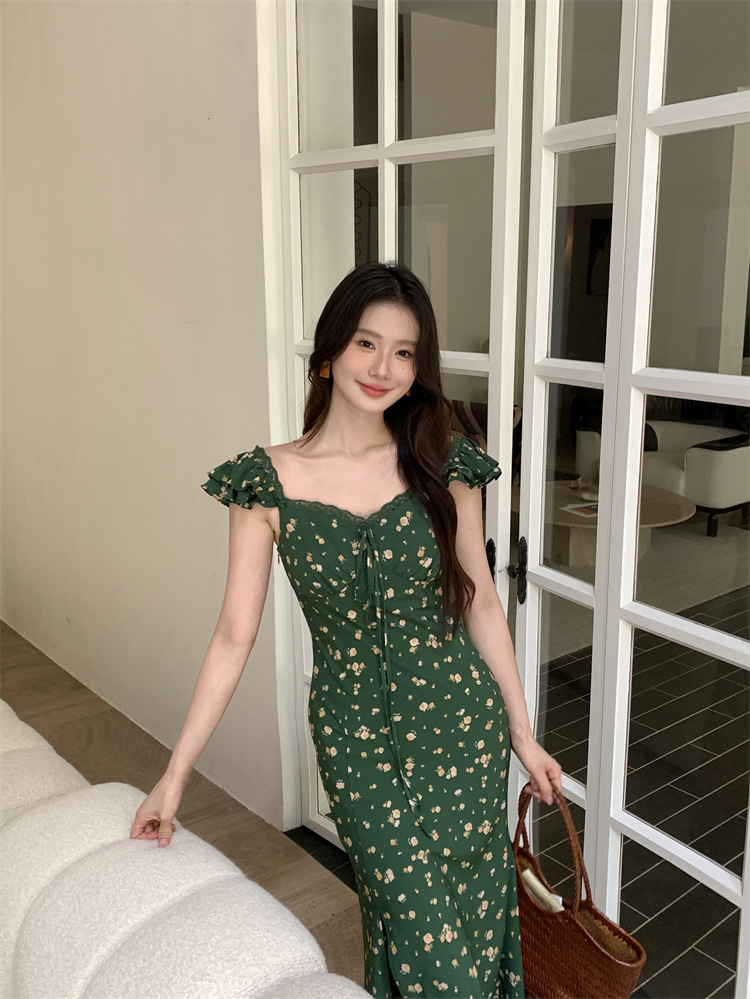 秀熙熙十三行2024夏季新款气质印花复古高腰短袖连衣裙女BS88041详情17