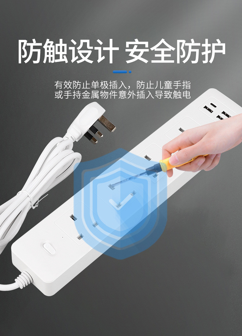 跨境电商带延长线插座中东排插英式英标排插防雷usb快充工厂直销详情5