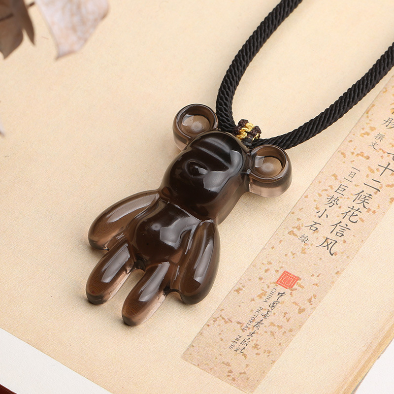 New ice variety violent bear pendant, natural high-ice obsidian bear brined rope necklace, internet-famous bear sweater chain pic 4