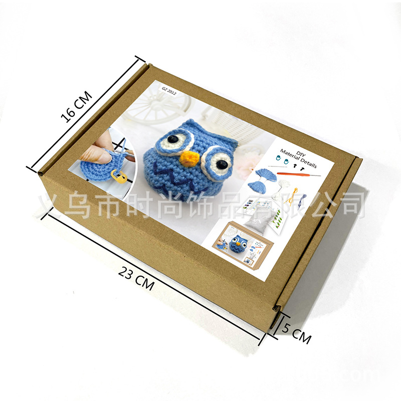 Hand-woven material package in cute blue, owl crochet doll pendant set, English instruction manual for animals pic 6